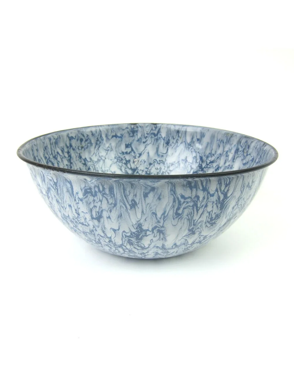 Antique Graniteware Mixing Bowl Blue Swirl 8